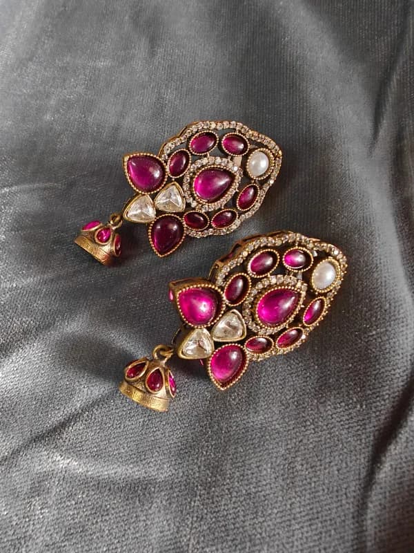 Antique gold-tone kundan jhumki