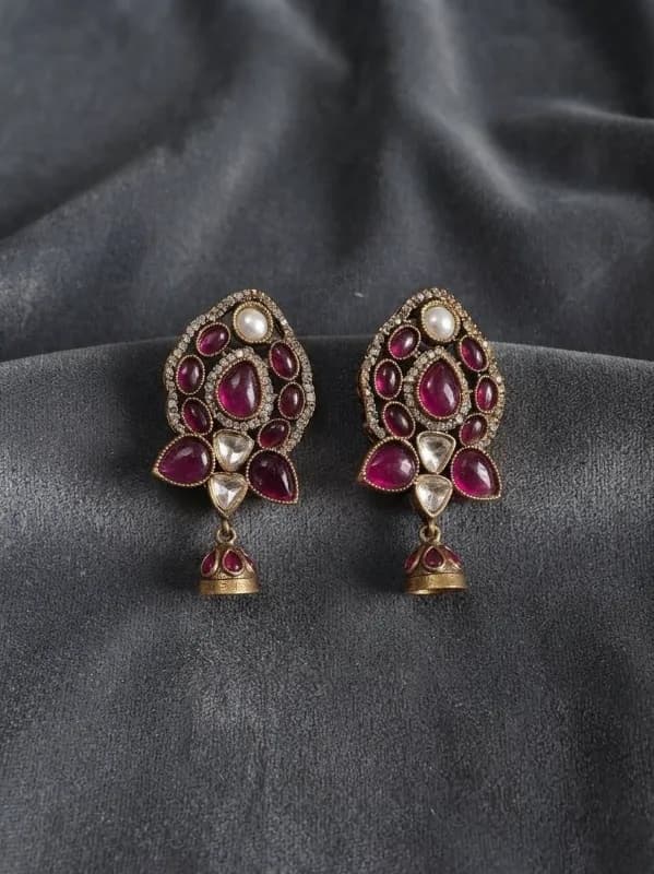 Antique gold-tone kundan jhumki — view 3 of 3