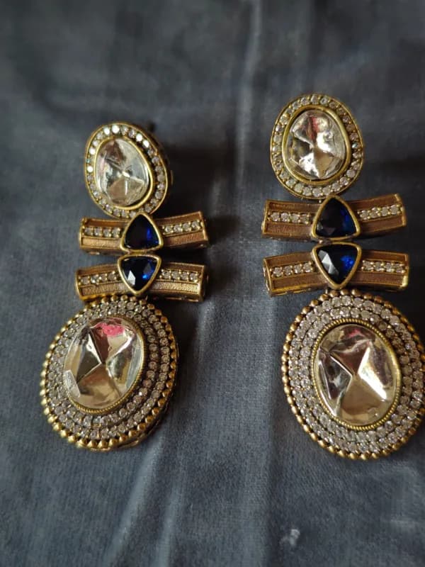 Antique Gold & Blue Stone Earrings — view 2 of 2