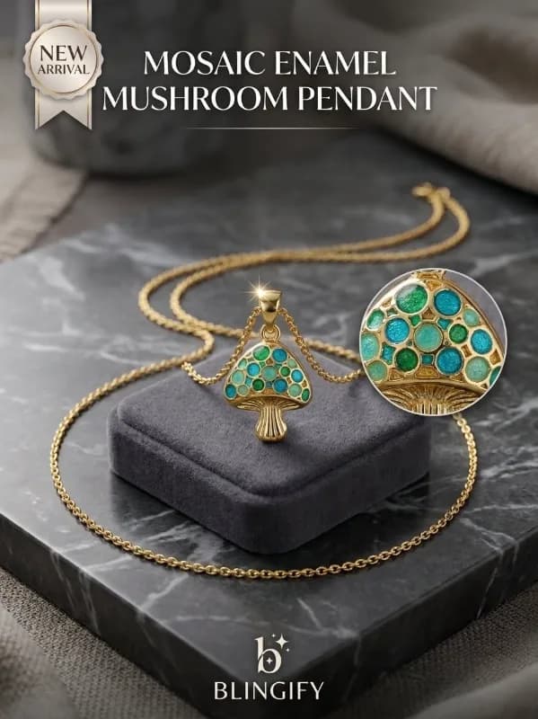 Mosaic Enamel Pendant Necklace - Mushroom Pendant