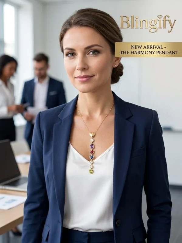 The Harmony Multi-Gemstone Linear Pendant – Anti-Tarnish Gold Plated — view 2 of 2