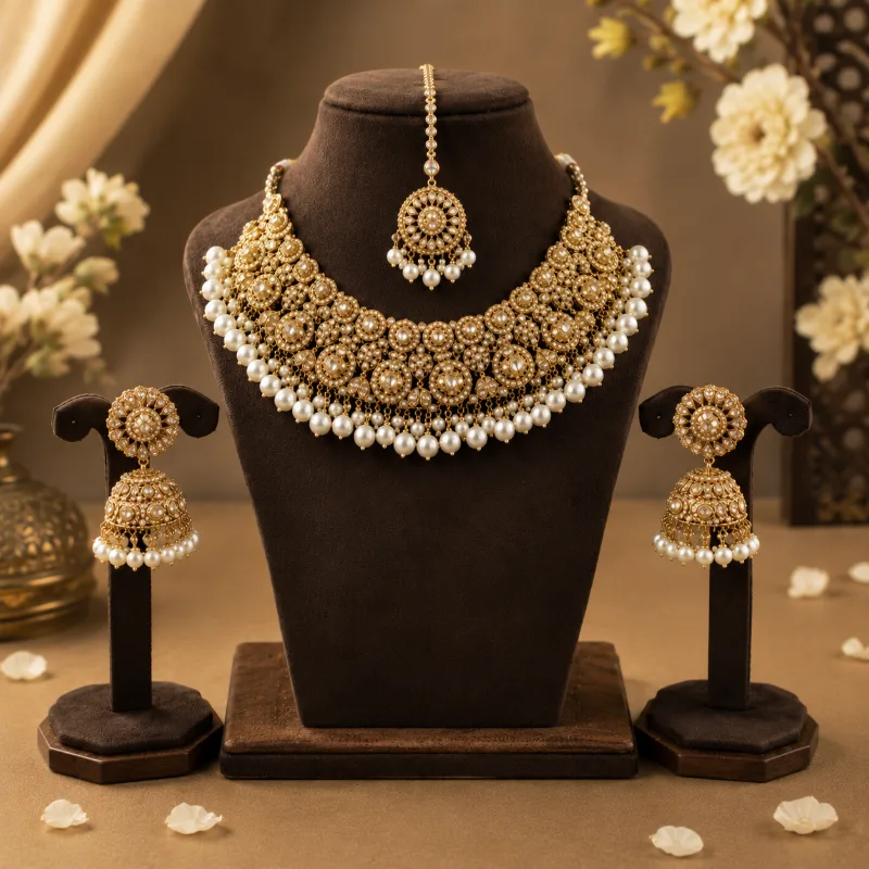 Kundan Choker Necklace Set with Jhumka Earrings & Maang Tikka – Traditional Bridal Jewelry Set — view 2 of 2