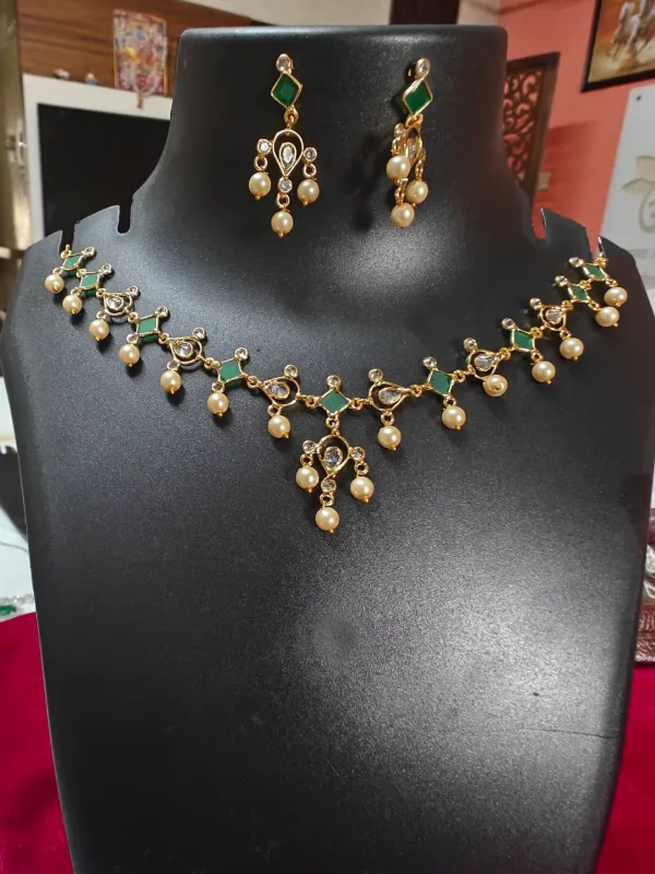 Gold-Toned Polki Necklace Set with Pearl Drops
