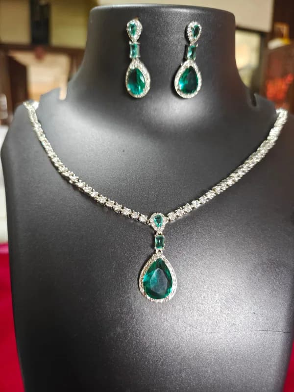 Silver-toned Rhinestone Tear Drop Necklace Sets — view 2 of 3