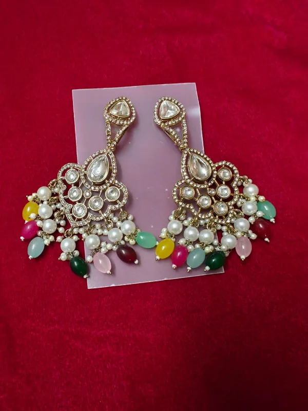 Kundan Multicolor Beaded Chandbali Earrings — view 3 of 3