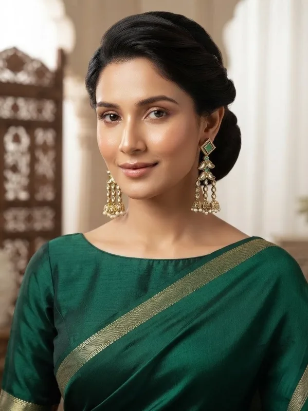 Triple Jhumka Kundan Earrings with Mint Green Accents — view 3 of 3