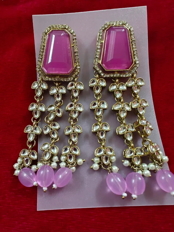 Kundan Purple Emerald-Cut Tassel Earrings — view 3 of 3