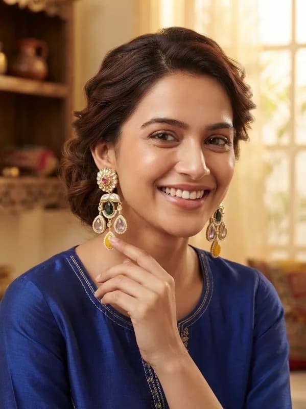 Kundan Chandbali Earrings — view 2 of 3