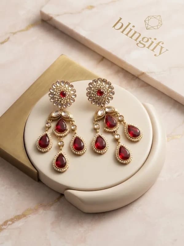 Kundan Chandbali Earrings — view 2 of 3