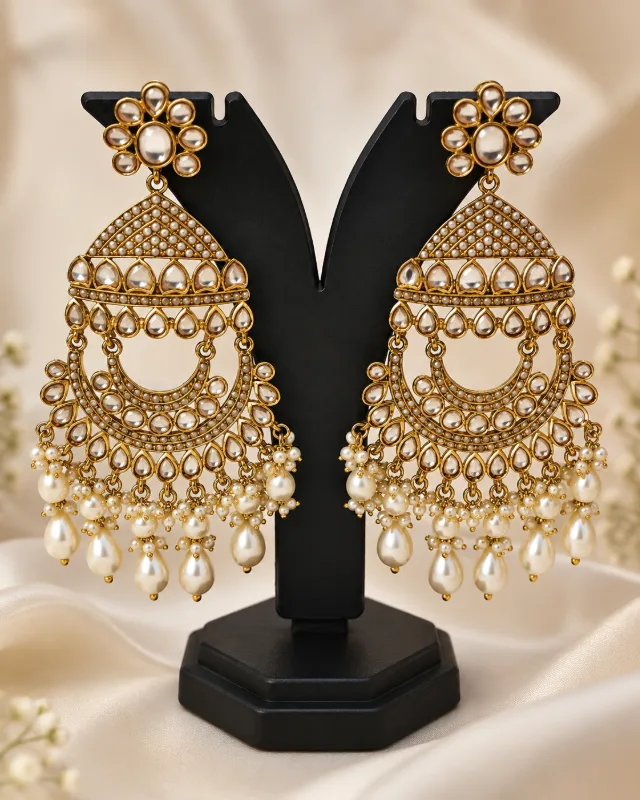 Kundan Chandbali Earrings — Pearl Drop — view 2 of 2
