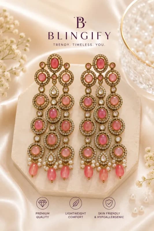 3-String Statement Earrings - Preety Pink