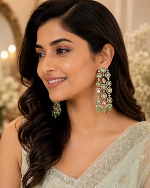 3-String Statement Earrings - Aqua Green