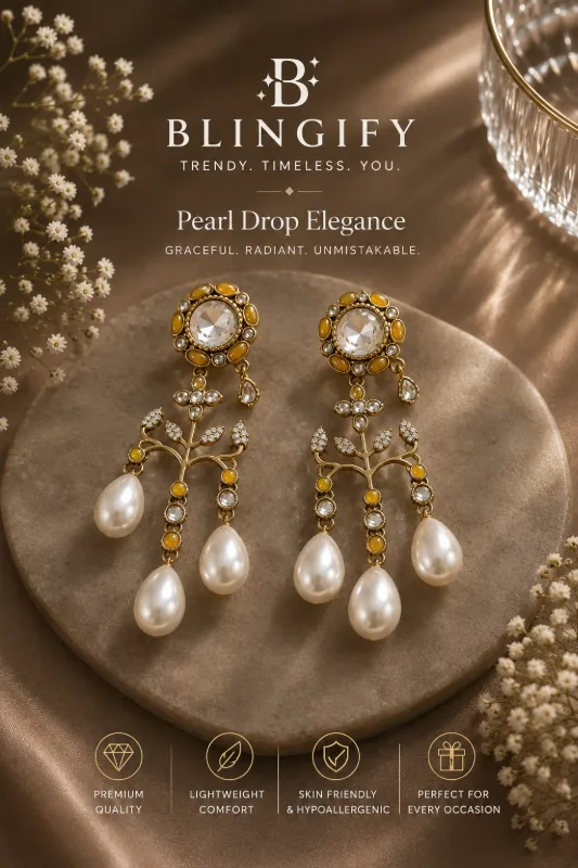 Pearl Floral Drop Earrings — view 3 of 3