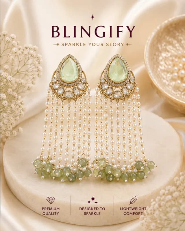 Meera Pearl Tassel Kundan Earrings - Elegance That Cascades — view 2 of 2