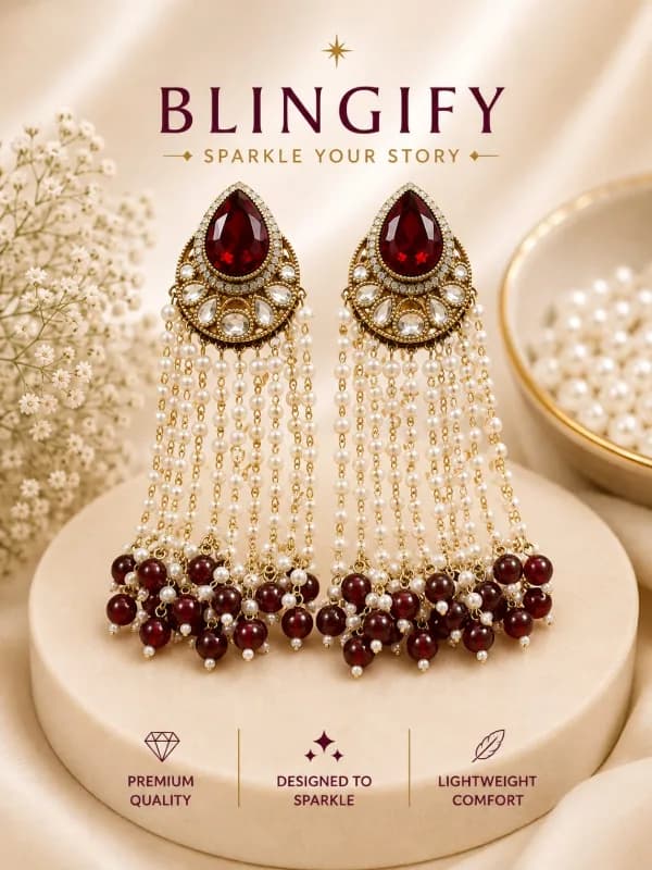 Meera Pearl Tassel Kundan Earrings - Elegance That Cascades — view 2 of 2