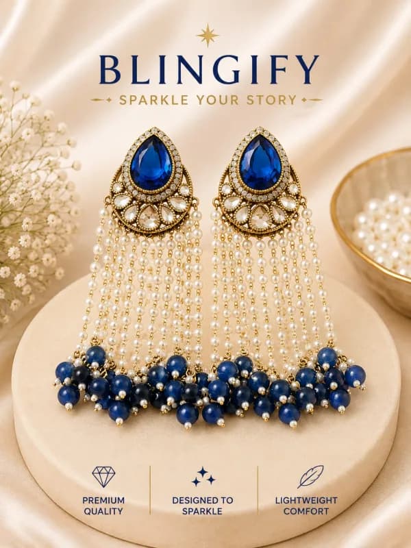 Meera Pearl Tassel Kundan Earrings - Elegance That Cascades — view 2 of 2
