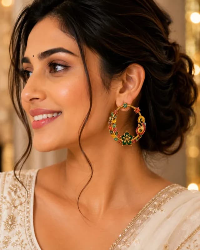 Rani Meenakari Vine Hoop Earrings - Timeless Elegance