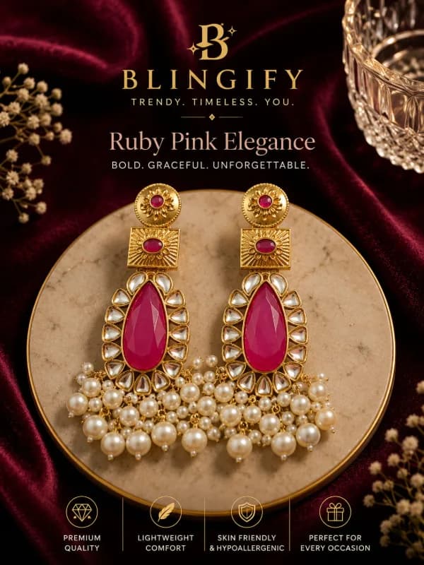 Anika Ruby Kundan Earrings - Preety Pink