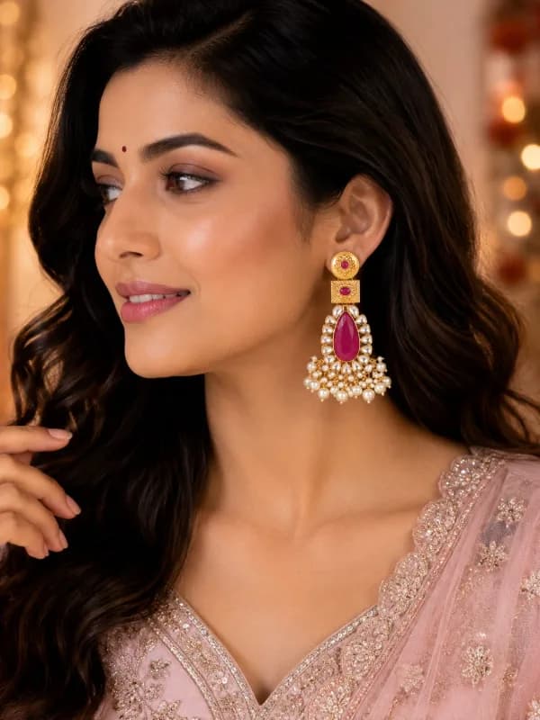 Anika Ruby Kundan Earrings — view 2 of 2