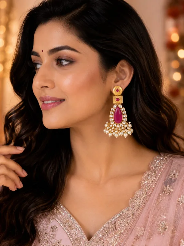 Anika Ruby Kundan Earrings — view 2 of 2