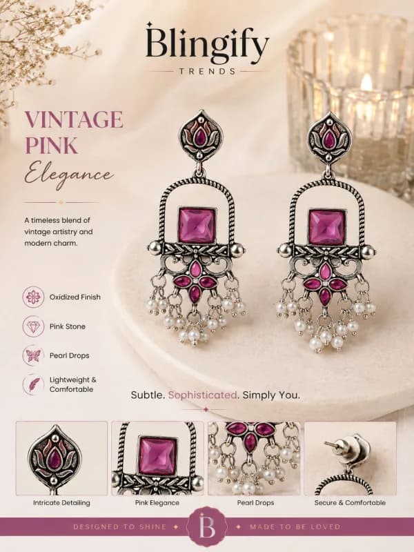 Oxidised Silver Lotus Chandbali Earrings
