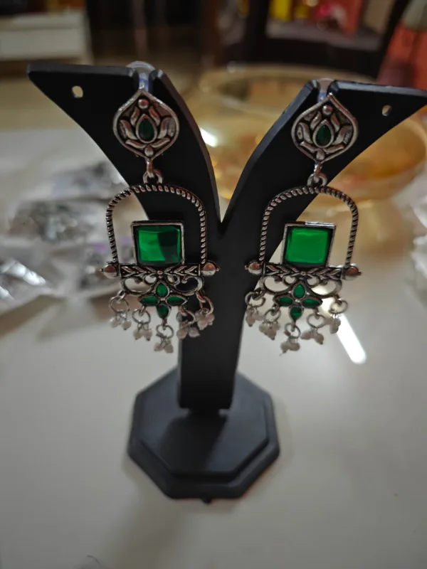 Oxidised Silver Lotus Chandbali Earrings — view 2 of 3