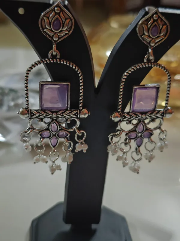 Oxidised Silver Lotus Chandbali Earrings — view 2 of 4