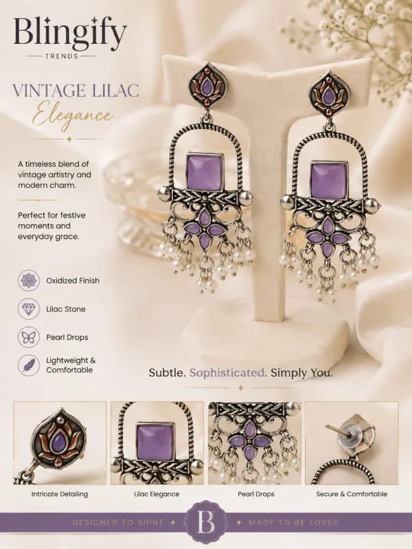 Oxidised Silver Lotus Chandbali Earrings — view 3 of 4