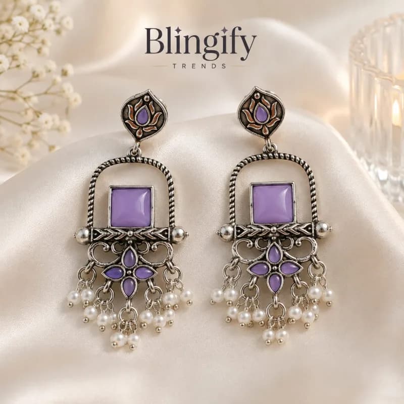 Oxidised Silver Lotus Chandbali Earrings — view 4 of 4
