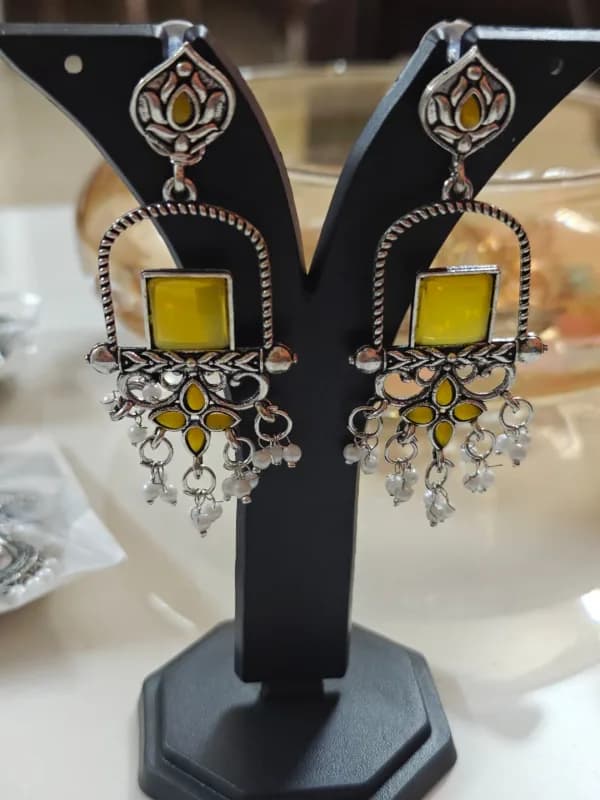 Oxidised Silver Lotus Chandbali Earrings — view 2 of 3