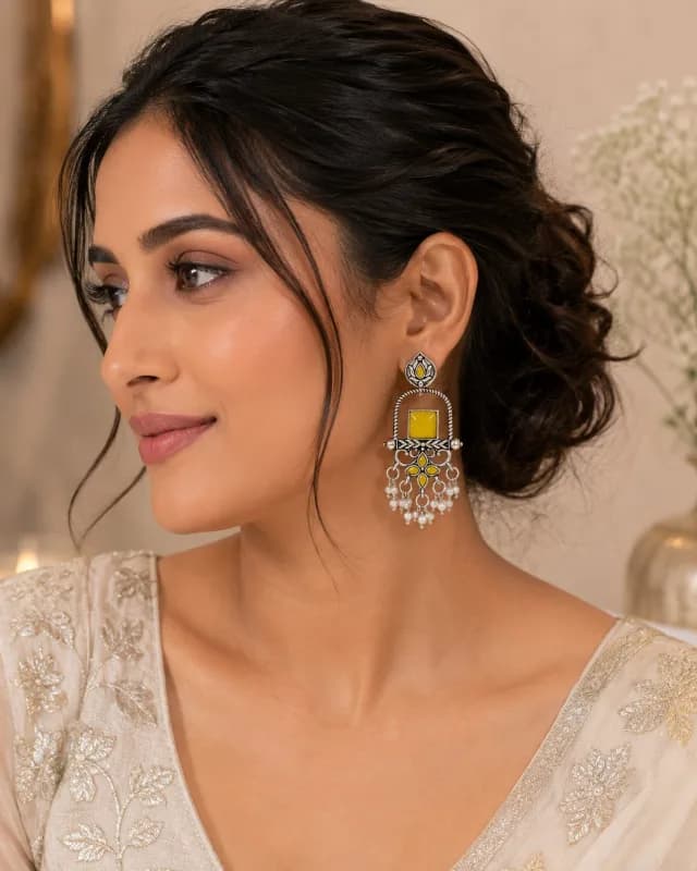 Oxidised Silver Lotus Chandbali Earrings — view 3 of 3