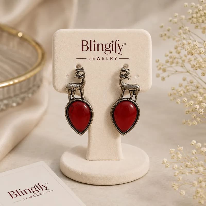 Reindeer Drop Earrings with Stone — view 2 of 2