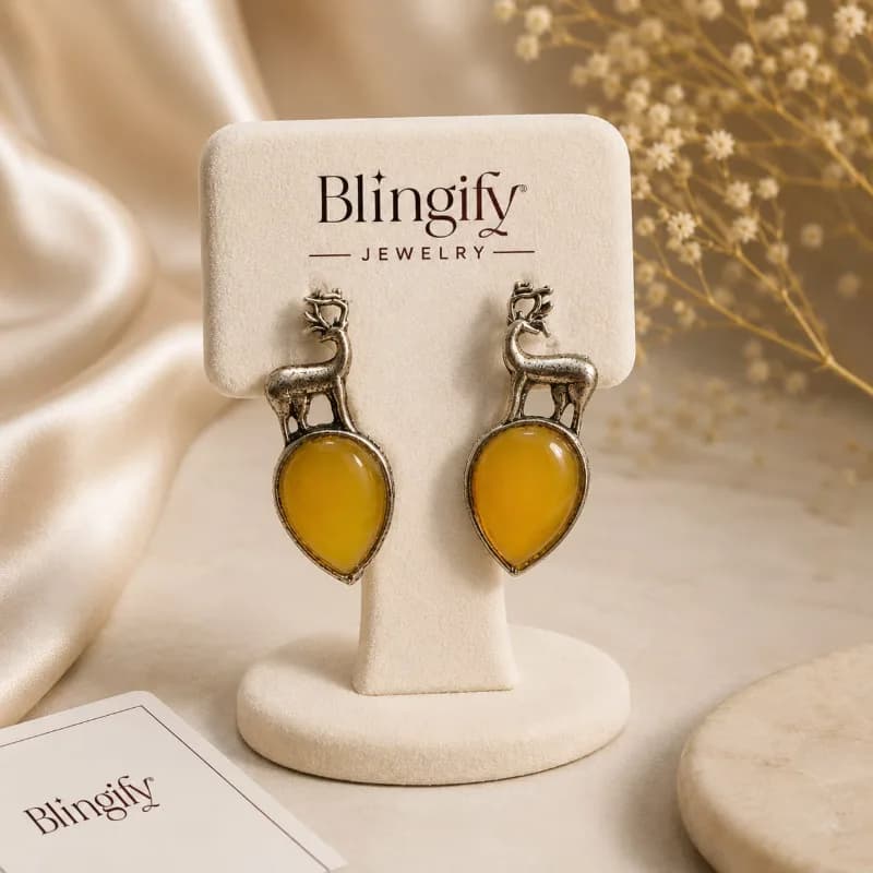 Reindeer Drop Earrings with Stone — view 2 of 2