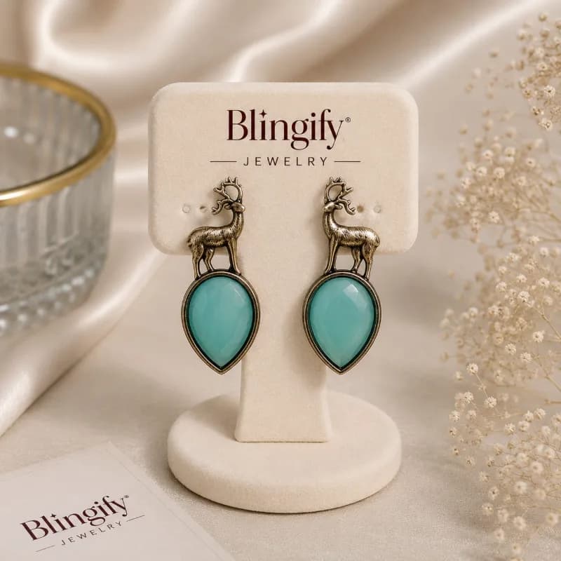Reindeer Drop Earrings with Stone — view 2 of 2