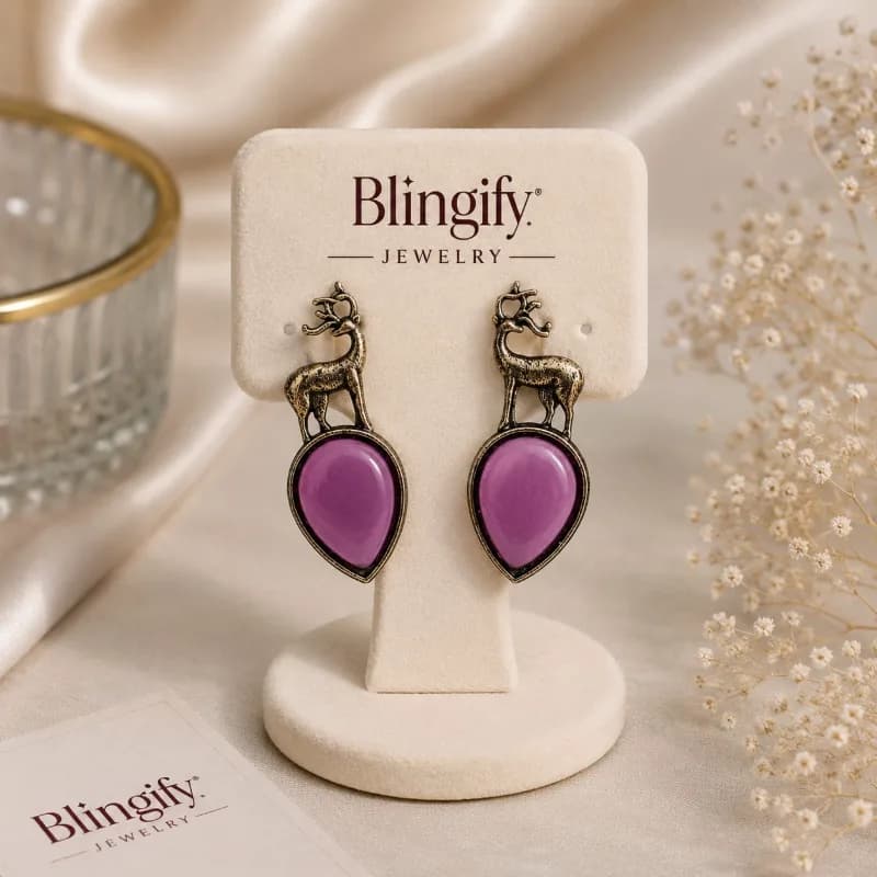 Reindeer Drop Earrings with Stone