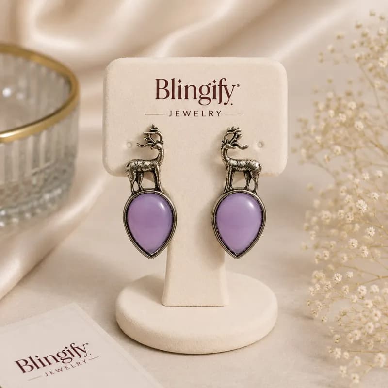 Reindeer Drop Earrings with Stone — view 2 of 2