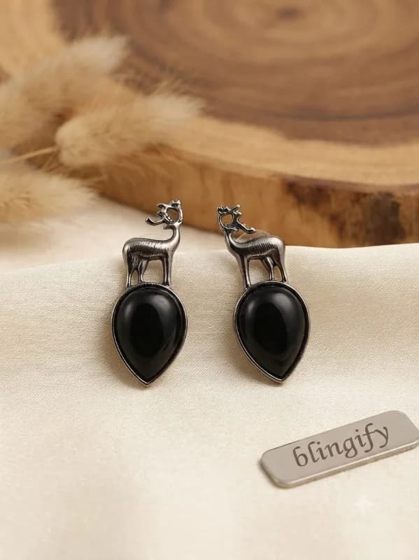 Reindeer Drop Earrings with Stone — view 2 of 2