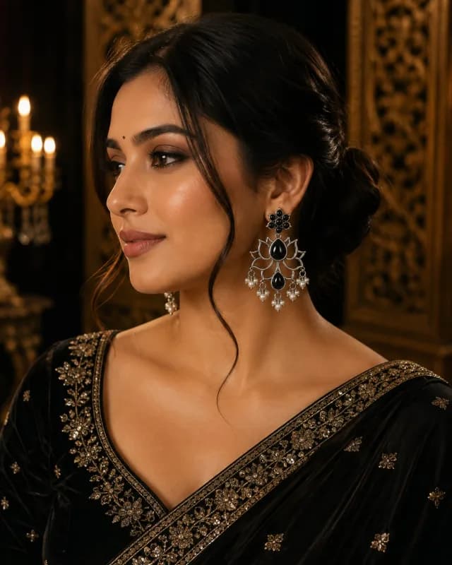 Oxidised Silver Lotus Statement Earrings