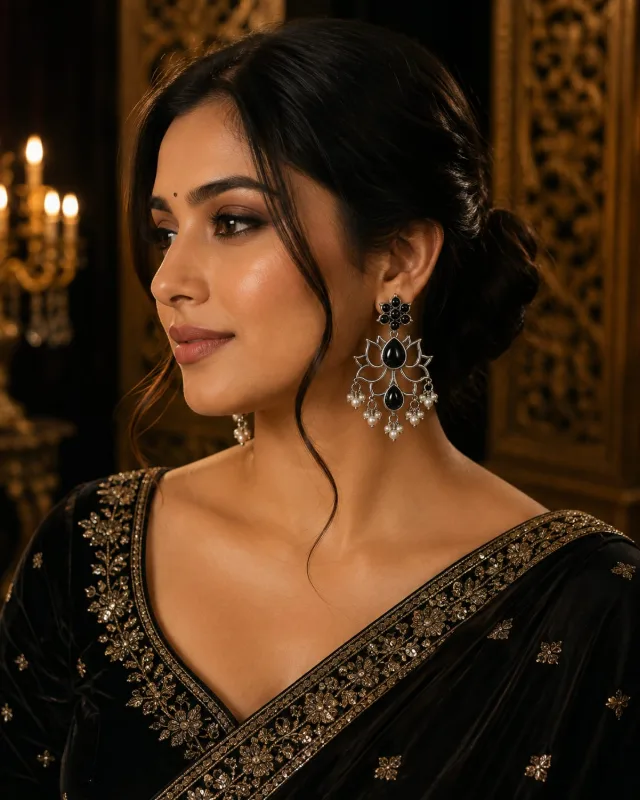 Oxidised Silver Lotus Statement Earrings