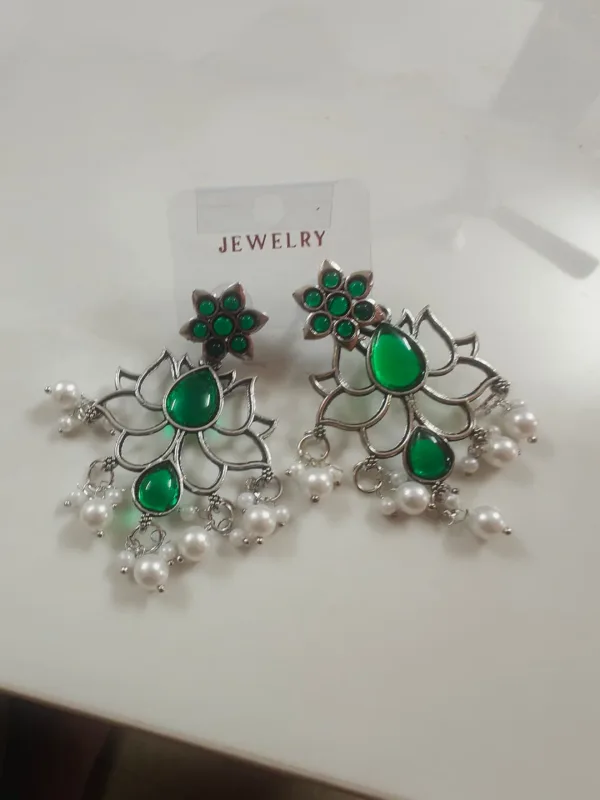 Oxidised Silver Lotus Statement Earrings — view 2 of 3
