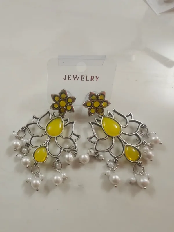 Oxidised Silver Lotus Statement Earrings — view 2 of 3