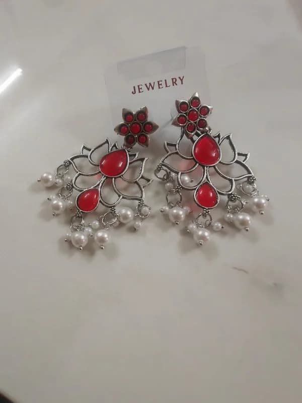 Oxidised Silver Lotus Statement Earrings — view 2 of 3