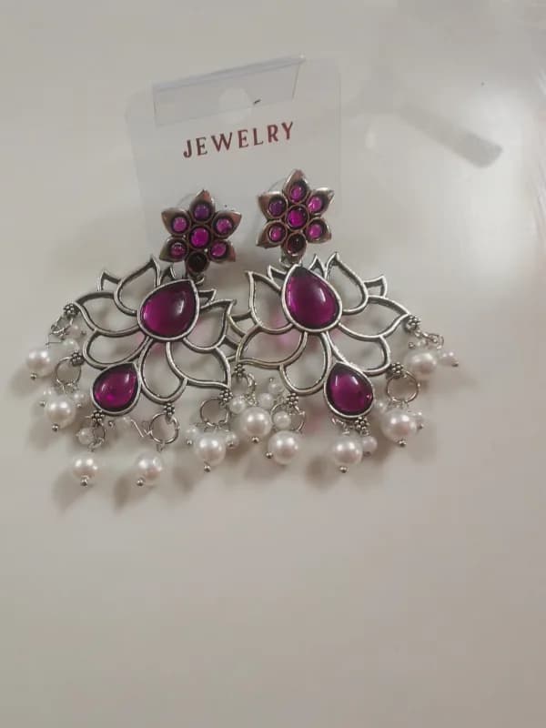 Oxidised Silver Lotus Statement Earrings — view 2 of 3
