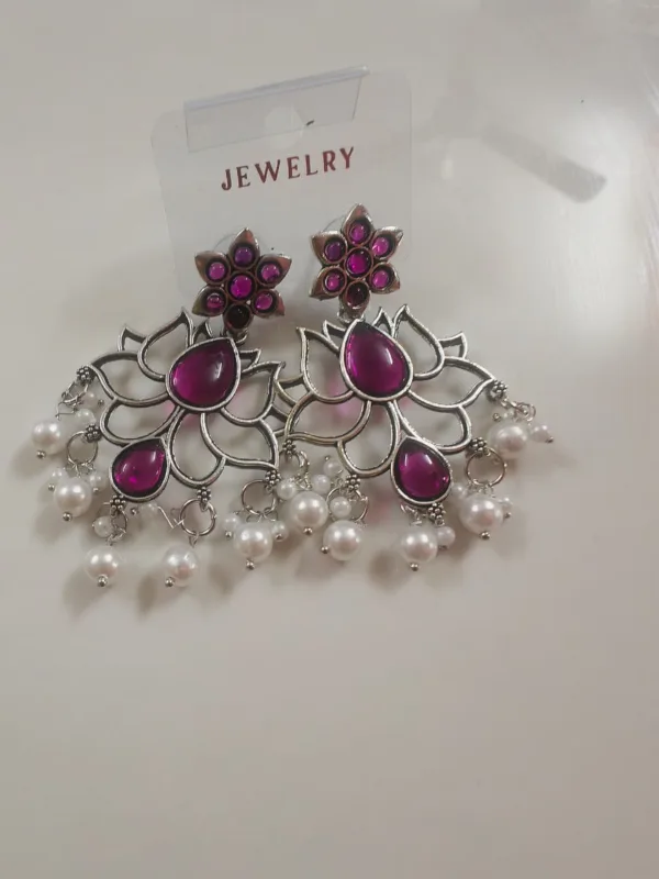 Oxidised Silver Lotus Statement Earrings — view 2 of 3