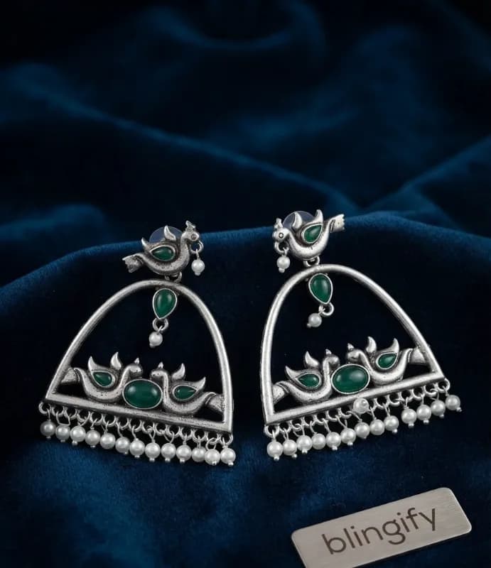 Silver Peacock Chandelier Earrings — view 2 of 2