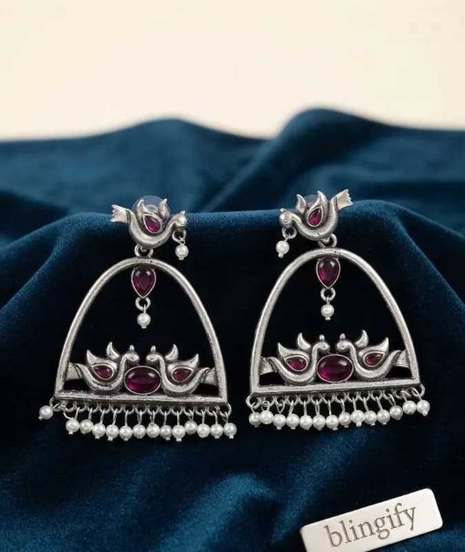 Silver Peacock Chandelier Earrings