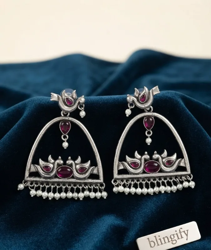 Silver Peacock Chandelier Earrings