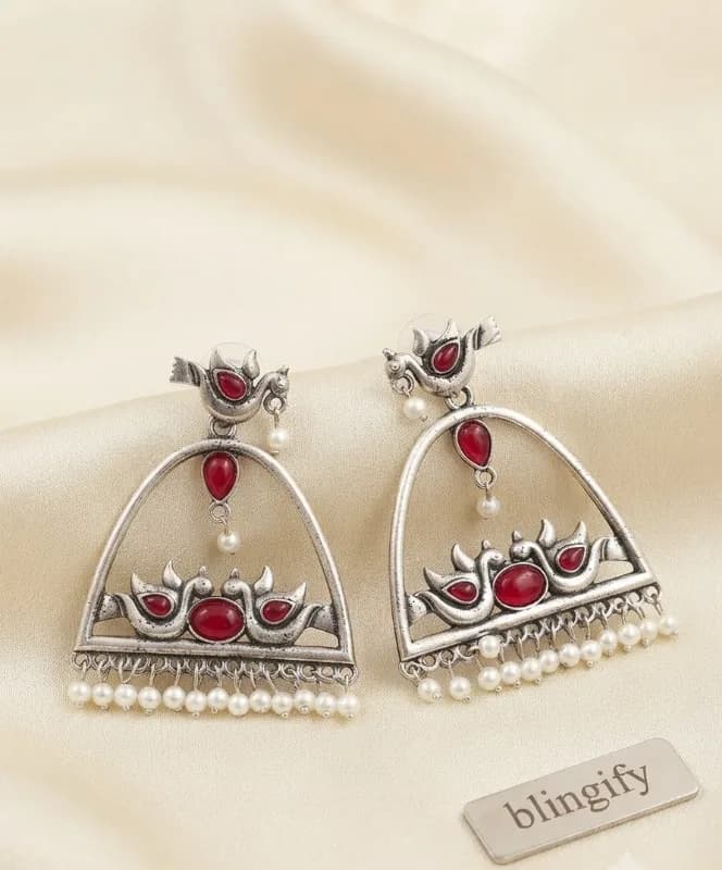 Silver Peacock Chandelier Earrings — view 2 of 2