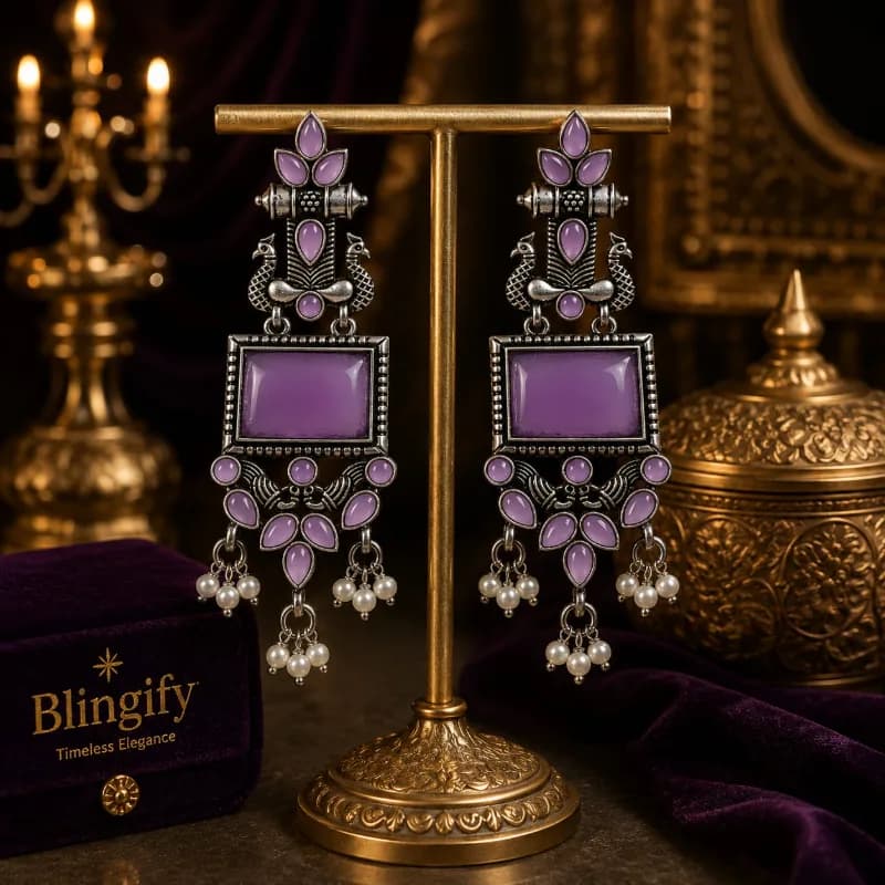 Oxidized Silver Peacock Drop Earrings in multicolor resins