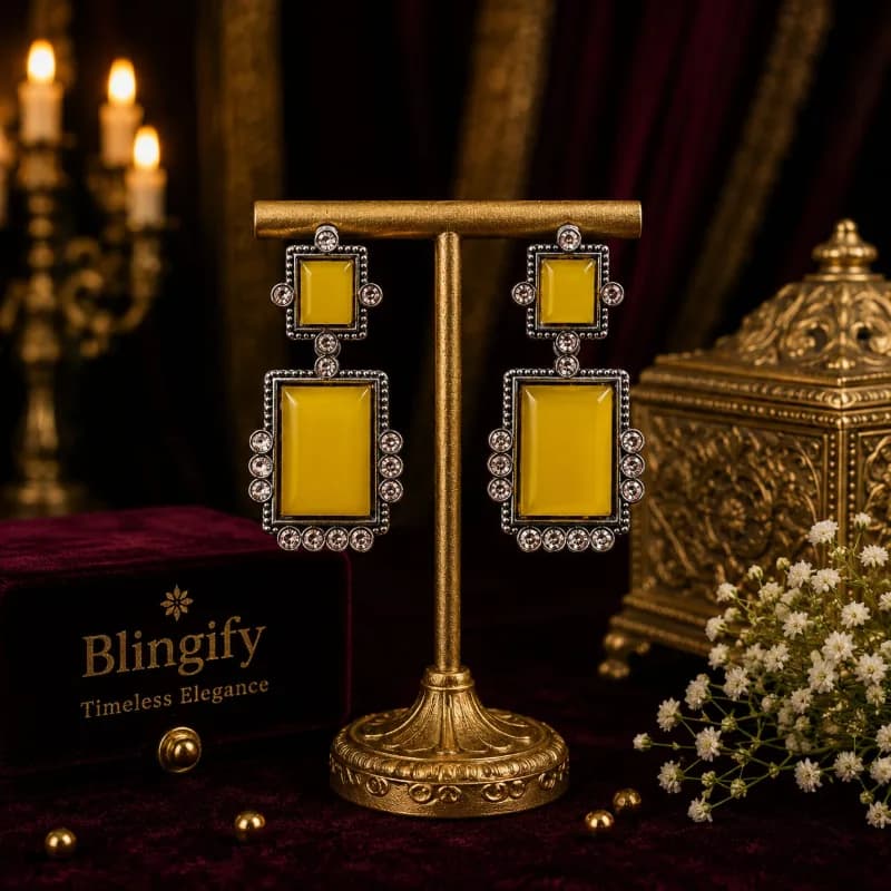 Rectangular Drop Earrings with Crystal Accents — view 2 of 2
